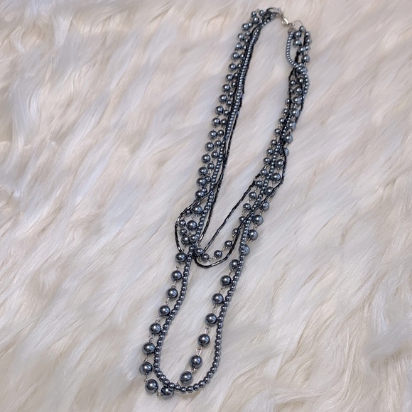 Pewter toned mixed media long statement necklace - Picture 1 of 5